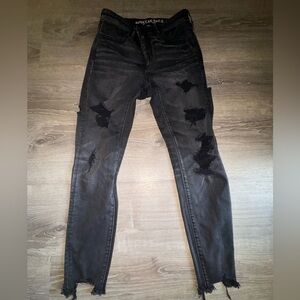 American eagle distressed black hi-rise super stretch jegging/jeans
